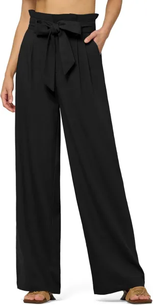Willit Women Linen Pants Casual Wide Leg Dress Pants High Waisted Paperbag Work Trousers Summer Tie Knot Pockets 28"/30"/32''