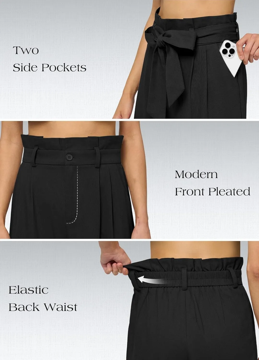Willit Women Linen Pants Casual Wide Leg Dress Pants High Waisted Paperbag Work Trousers Summer Tie Knot Pockets 28"/30"/32''