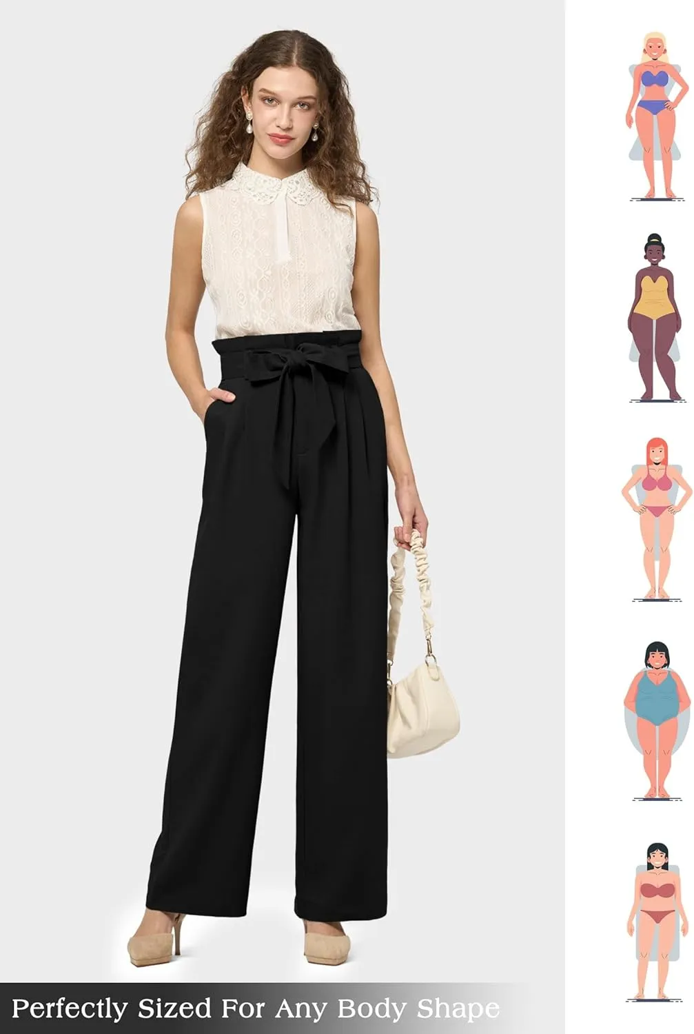 Willit Women Linen Pants Casual Wide Leg Dress Pants High Waisted Paperbag Work Trousers Summer Tie Knot Pockets 28"/30"/32''