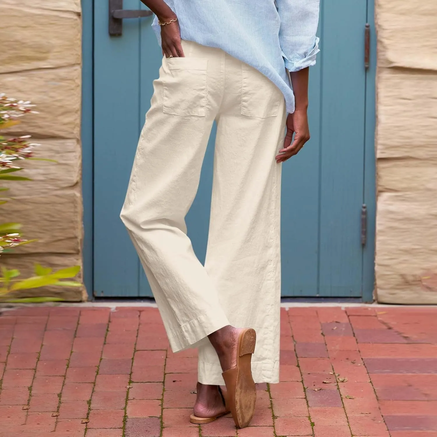 Women Causal Pants Wide Leg high Waist Trousers Daily Solid Color Pocket Straight Leggings Pants Casual Jeans