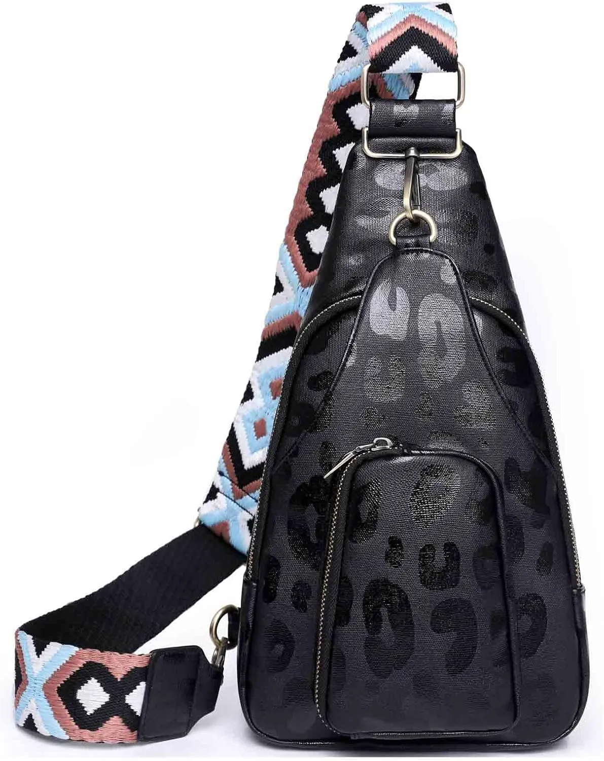 Women Chest Bag Sling Backpack Crossbody PU Leather Satchel Daypack Fashion Lady Chic Leopard Pattern Party Shopping