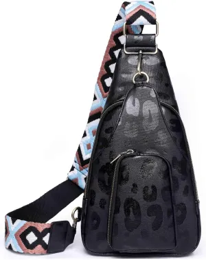 Women Chest Bag Sling Backpack Crossbody PU Leather Satchel Daypack Fashion Lady Chic Leopard Pattern Party Shopping