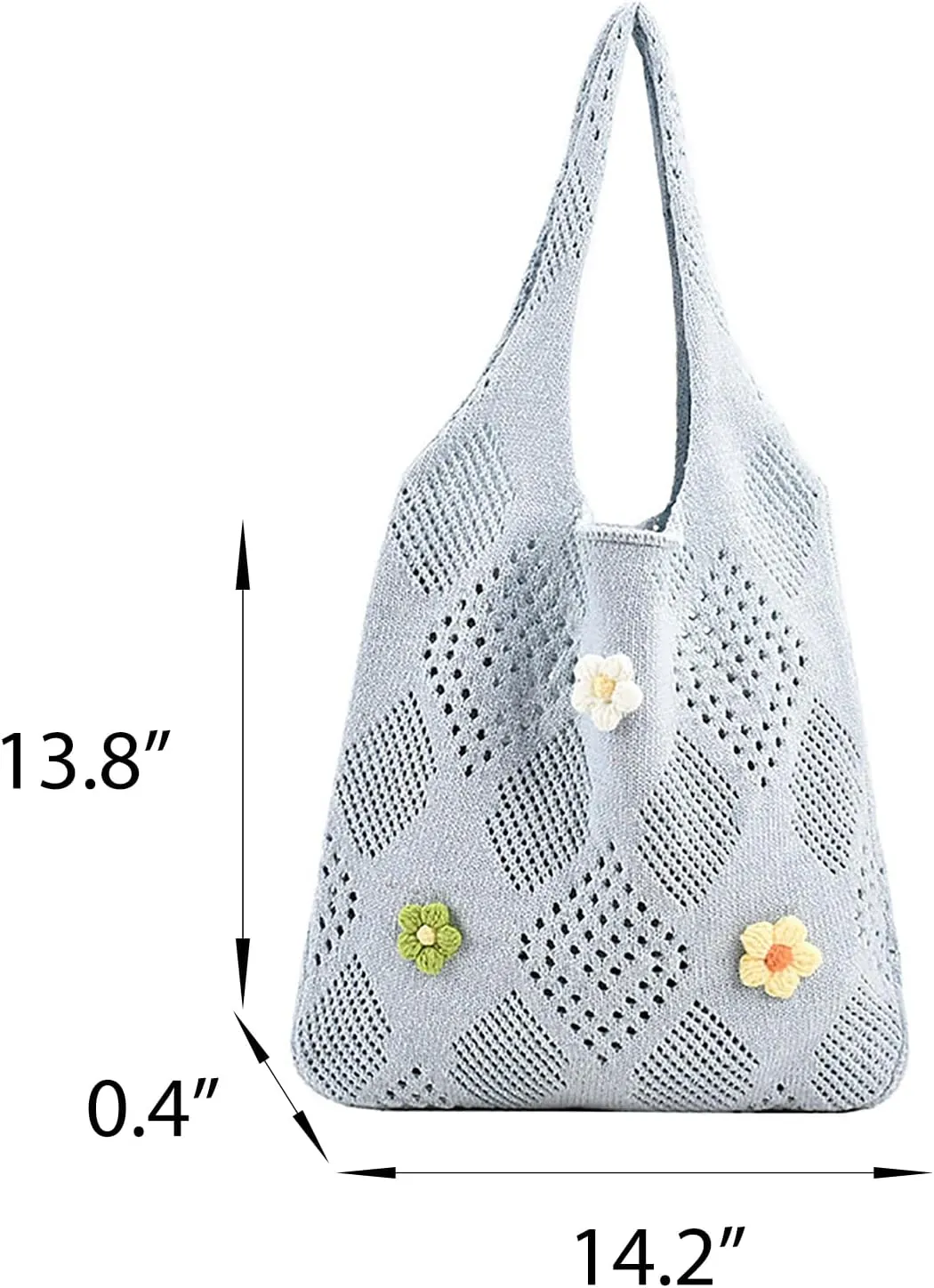Women Cute Floral Hollow Out Knitted Tote Handbags Handmade Crochet Shoulder Bag Y2K Chic Hobo Bag for Shopping