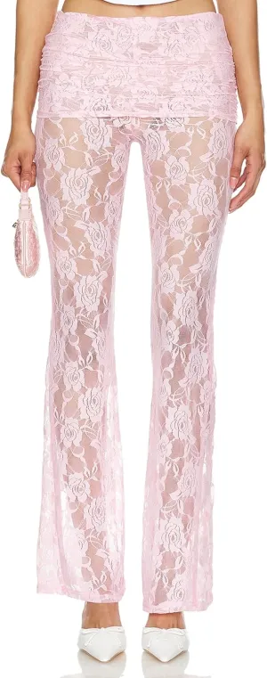 Women Layered Ruffle Tulle Pants High Waist Wide Leg Long Trousers Sheer Mesh Tiered Party Pants