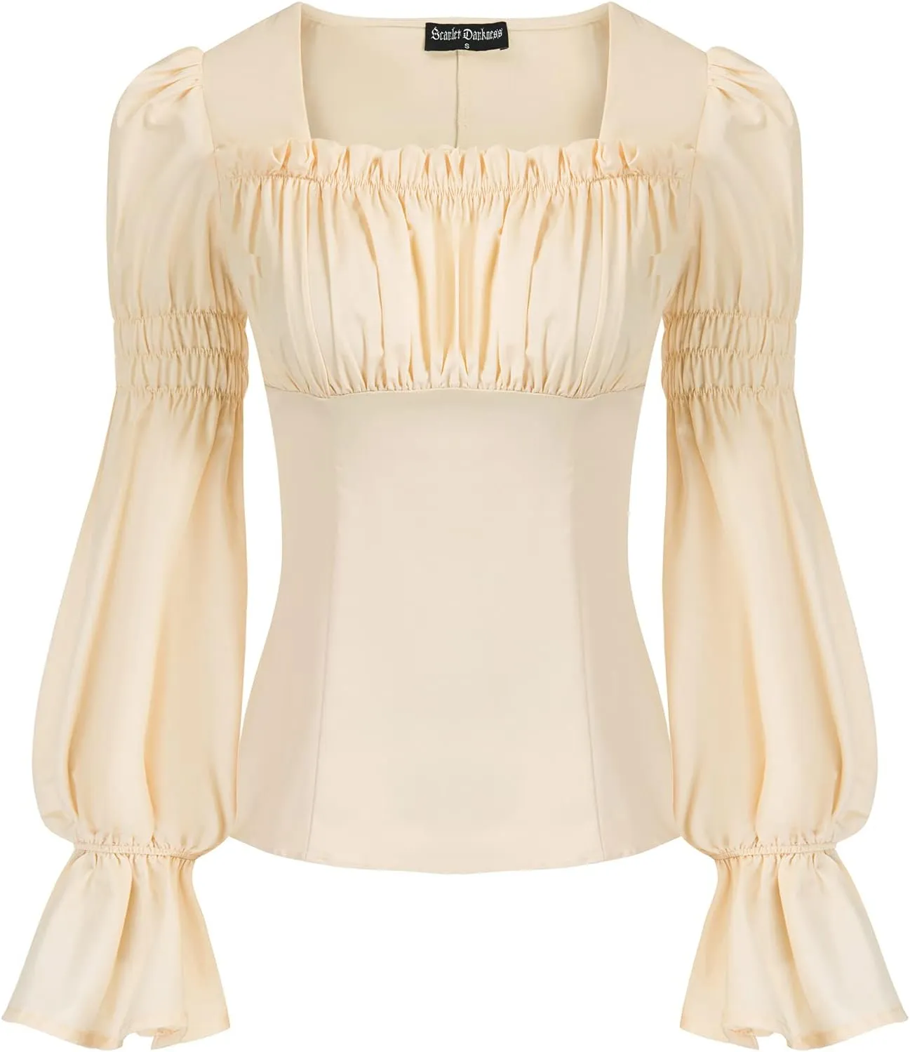 Women Peasant Blouse Long Puff Sleeve Ruffle Ruched Pirate Renaissance Corset Tops