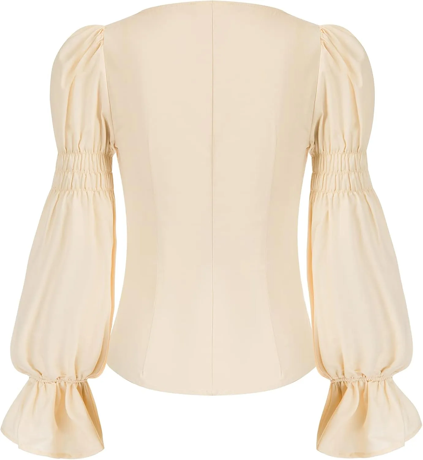 Women Peasant Blouse Long Puff Sleeve Ruffle Ruched Pirate Renaissance Corset Tops