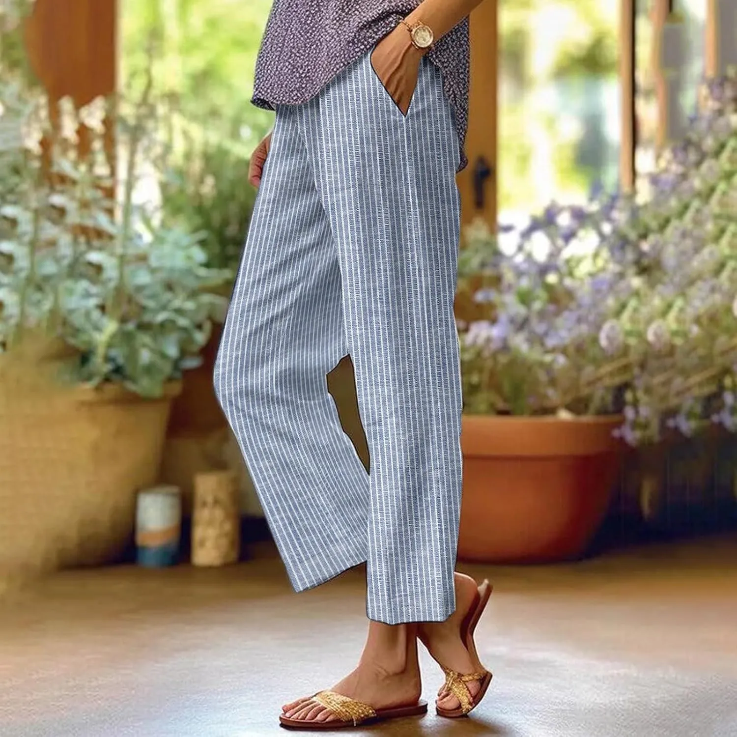 Womens Casual Boho Linen Pants Pants Long Drawstring Linen Women Waist Cotton Casual High Waisted Linen Pants Women