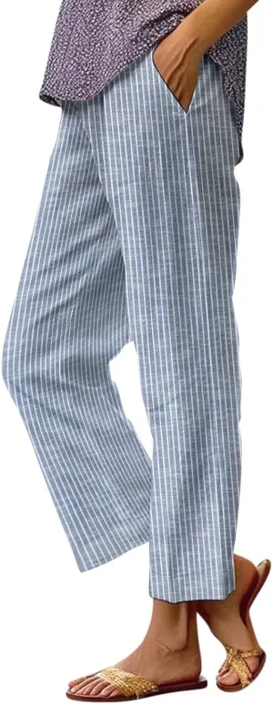 Womens Casual Boho Linen Pants Pants Long Drawstring Linen Women Waist Cotton Casual High Waisted Linen Pants Women