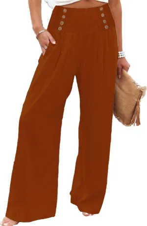 Womens Casual Loose Fit Palazzo Pants Elastic High Waist Lounge Long Pajama Wide Leg Trousers with Pocket