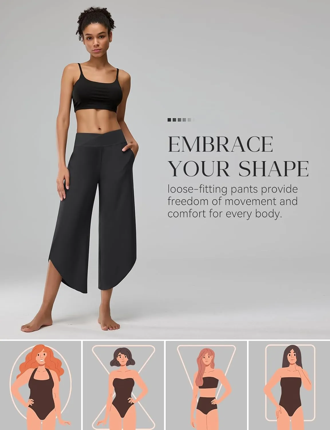 Women's Cross High Waist Wide Leg Cropped Pants Lightweight Dressy Casual Lounge Yoga Travel Trousers w Pockets