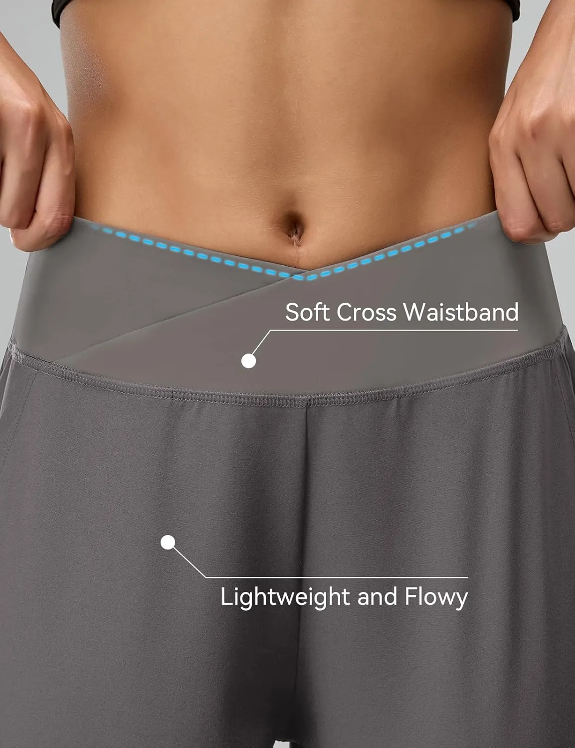 Women's Cross High Waist Wide Leg Cropped Pants Lightweight Dressy Casual Lounge Yoga Travel Trousers w Pockets