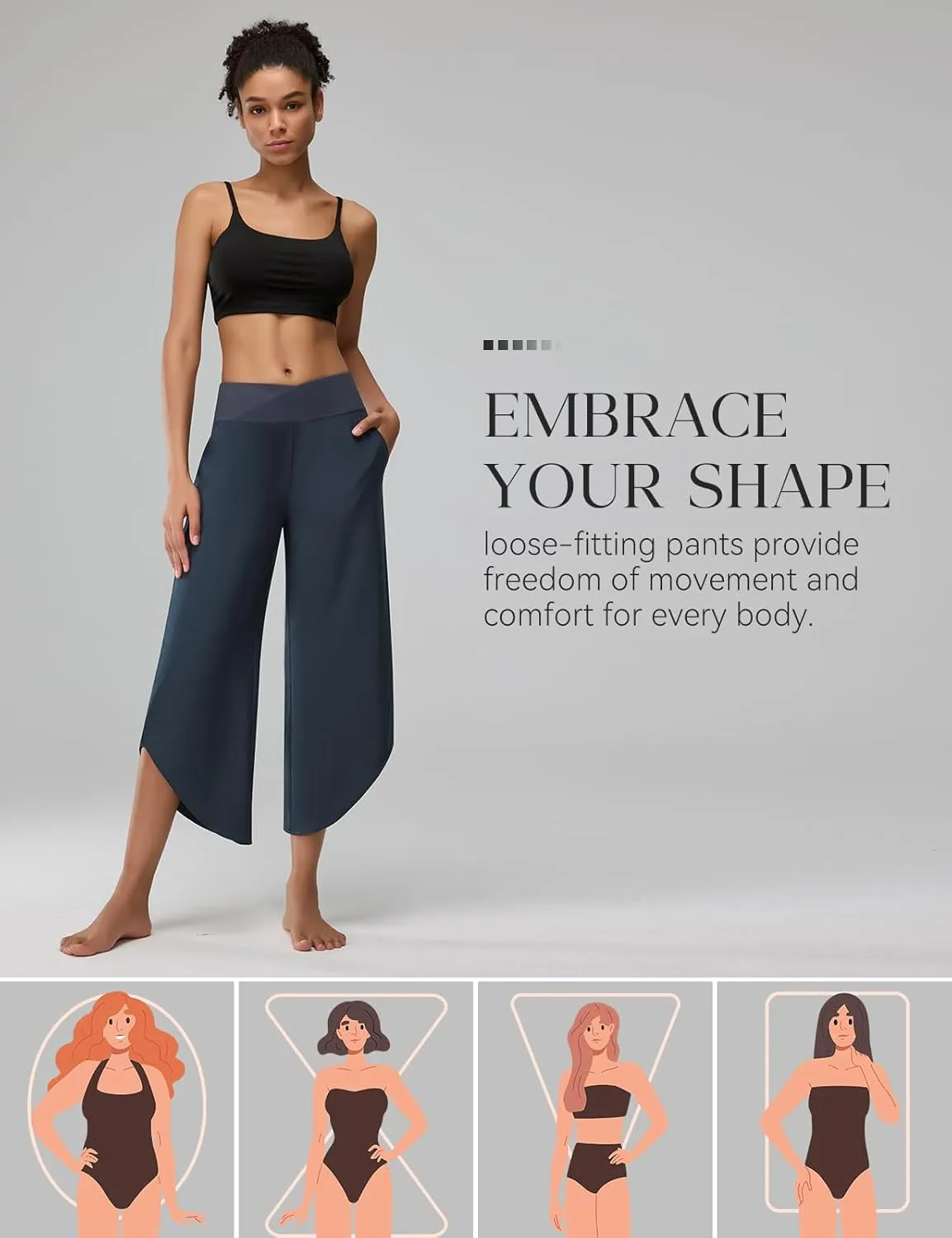Women's Cross High Waist Wide Leg Cropped Pants Lightweight Dressy Casual Lounge Yoga Travel Trousers w Pockets