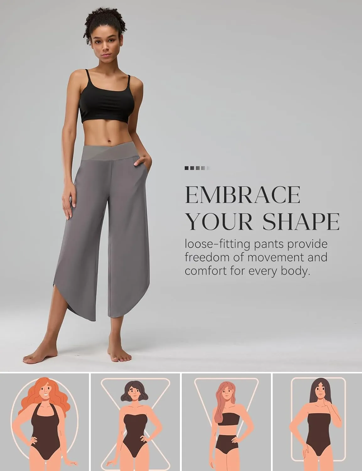 Women's Cross High Waist Wide Leg Cropped Pants Lightweight Dressy Casual Lounge Yoga Travel Trousers w Pockets