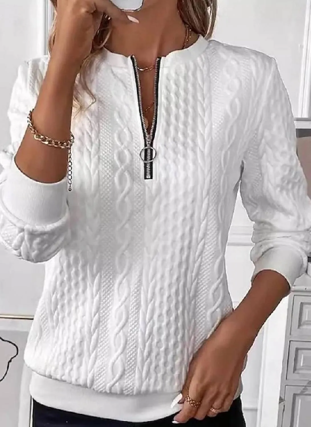 Women's Fashion Oversized Quarter Zip Sweatshirts White Solid Pullover Hoodies Fall Outfits Winter Clothes 2024