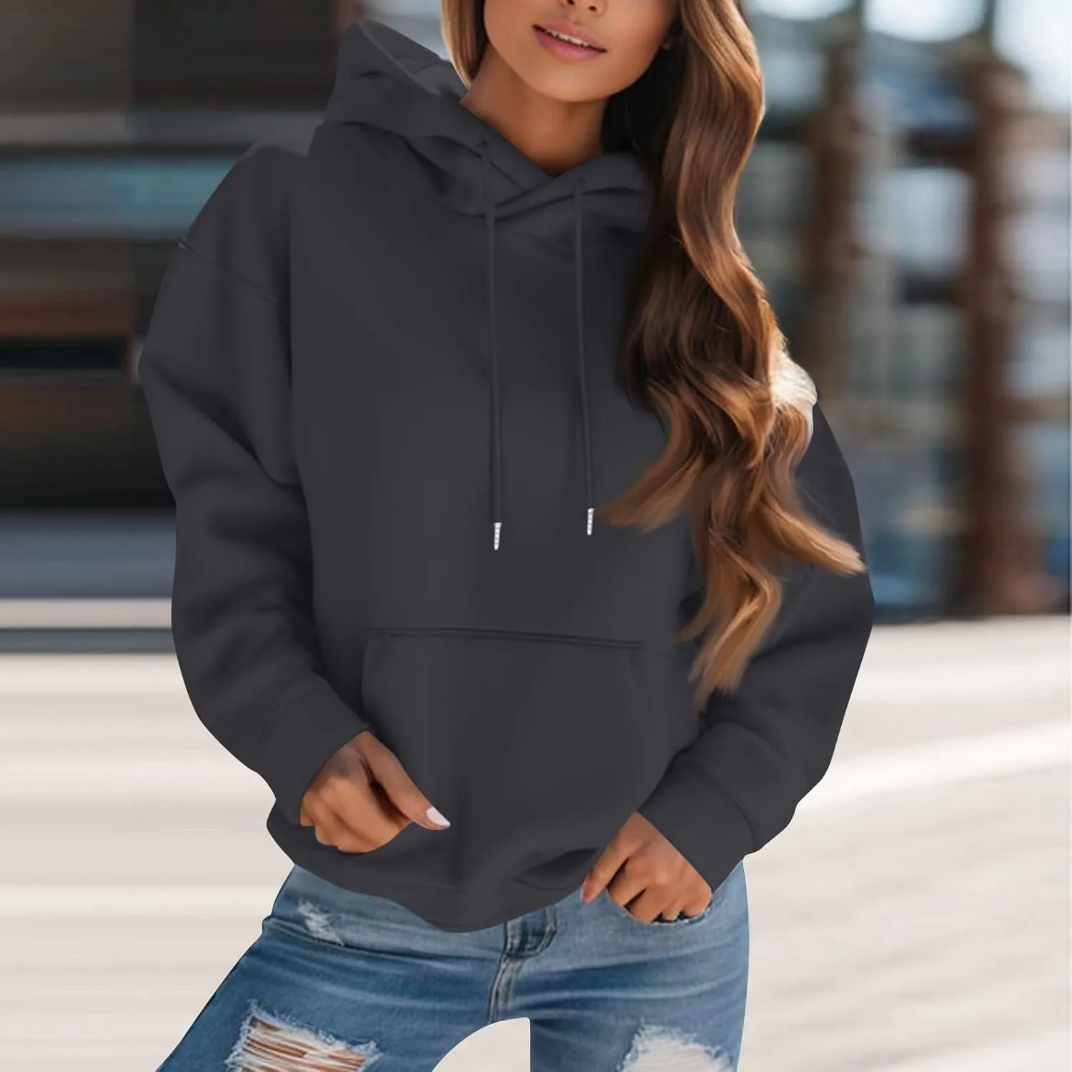 Women's Fleece Oversized Hoodies Y2k Casual Long Sleeve Pullover Sweatshirts Loose Warm comfy Hoodie Winter Clothes
