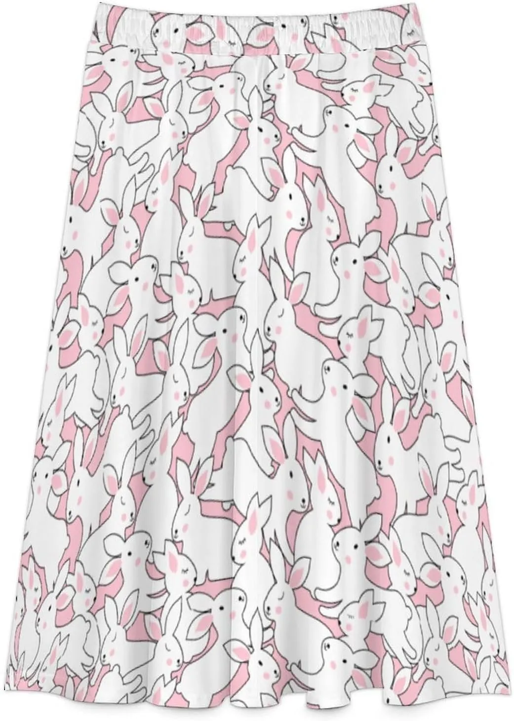 Womens High Waisted A-Line Rabbit Pleated Midi-Long Skirt