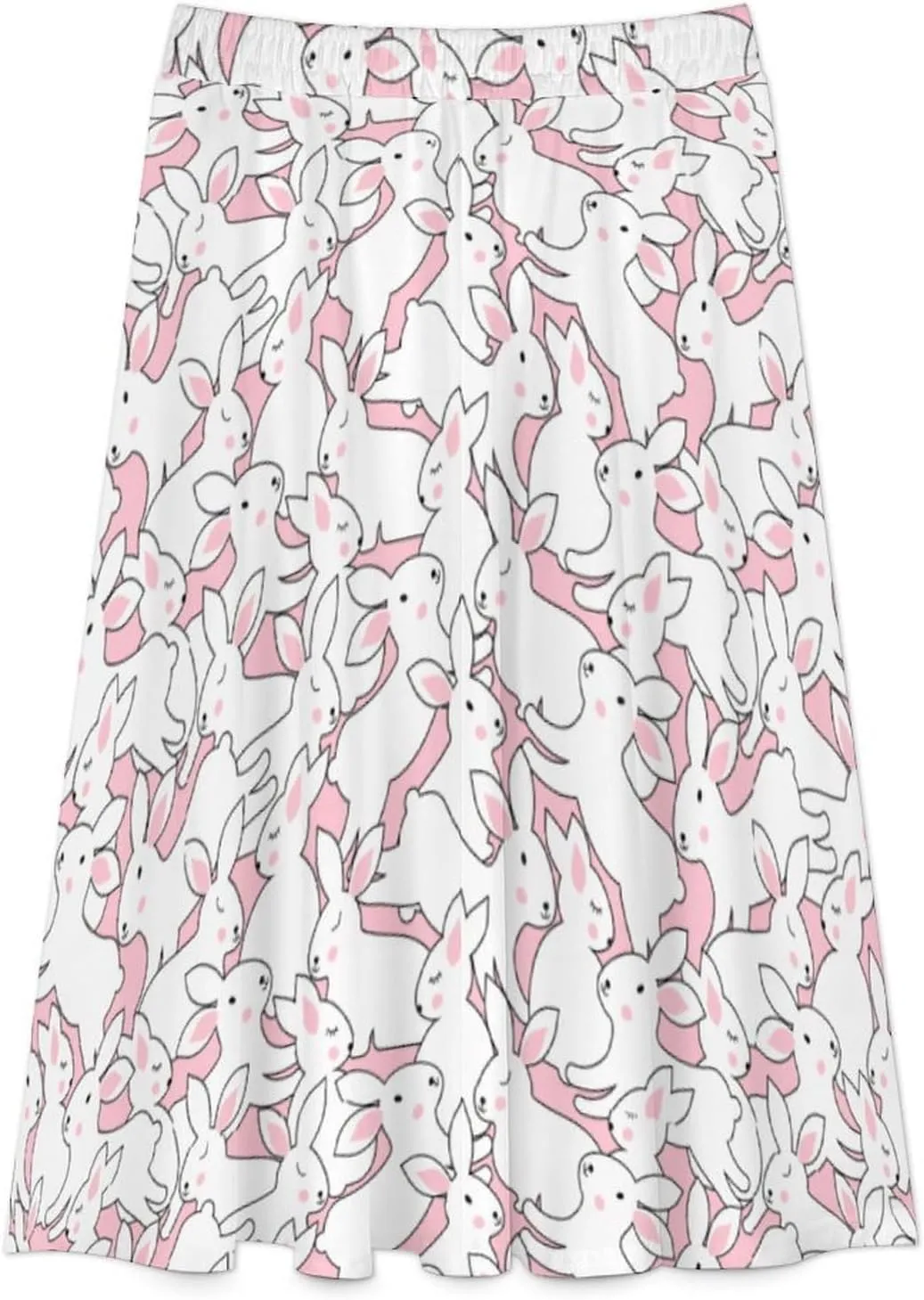 Womens High Waisted A-Line Rabbit Pleated Midi-Long Skirt