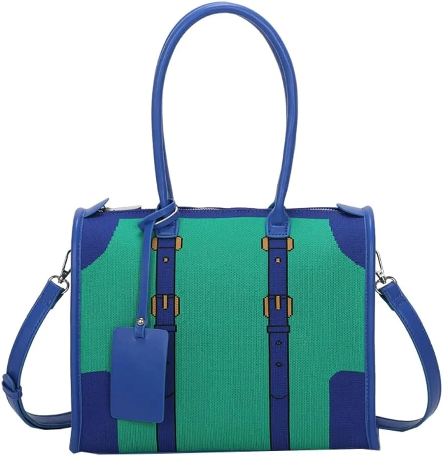 Womens Knitted Tote Bag Y2k PU Leather Shoulder Bag Chic Crossbody Purse Large Top Handle Satchel Handbag