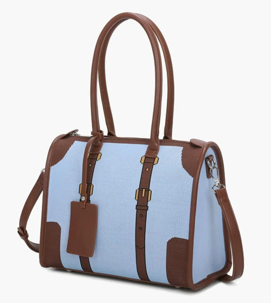 Womens Knitted Tote Bag Y2k PU Leather Shoulder Bag Chic Crossbody Purse Large Top Handle Satchel Handbag