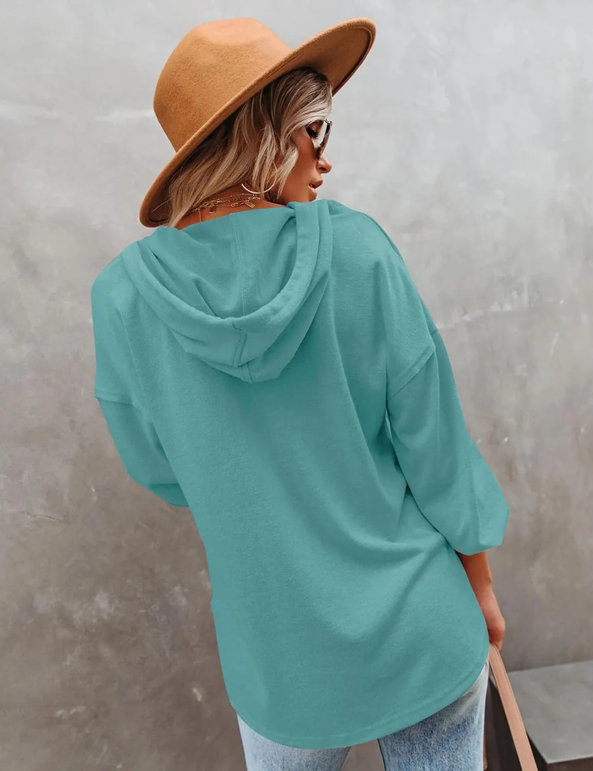 Womens Lightweight Hoodie Pullover Tshirt Long Sleeve Button Down Oversized Hoodie Blouse Tops