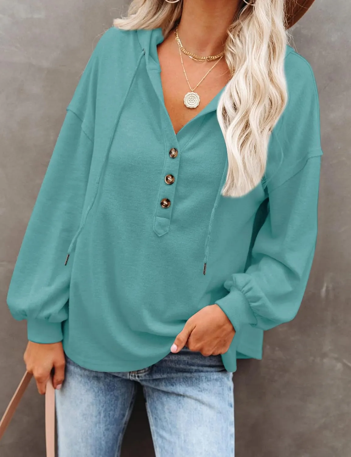 Womens Lightweight Hoodie Pullover Tshirt Long Sleeve Button Down Oversized Hoodie Blouse Tops