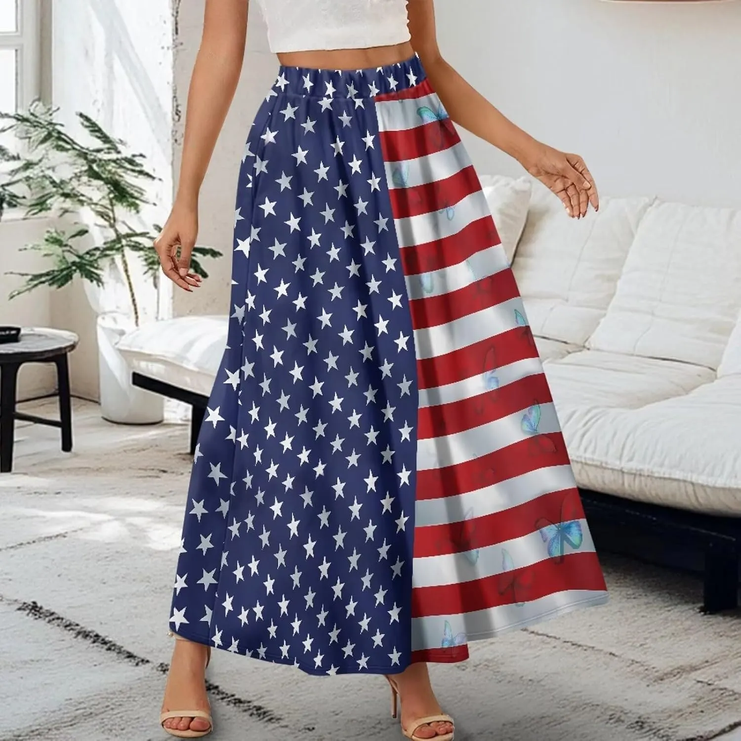 Women's Midi Skirt Elastic Pleated Long Skirts for Women Trendy with Pocket s-2xl