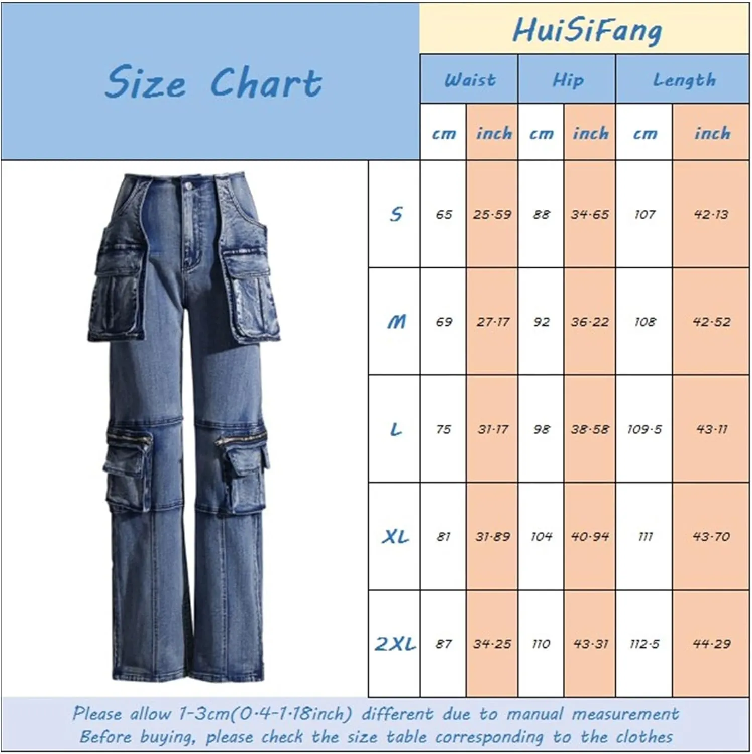 Women's Novelty Fashion Zip Side Slit High Waist Denim Jeans Pants with Multi Pockets