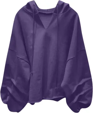 Women's Oversized Hoodies Lightweight Hooded Sweatshirt Puff Long Sleeve Blouse Ladies Drawstring Stylish Tshirts