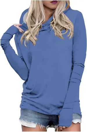 Womens Pullover Hoody Tops with Thumb Holes Plus Size Long Sleeve Fall Spring Shirts No Feece Not Sweatshirt Tops