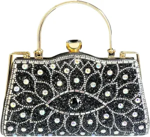 Womens Rhinestone Evening Clutch Chic Glitter Crossbody Purse with Chain Handbag Shoulder Bag for Wedding Party