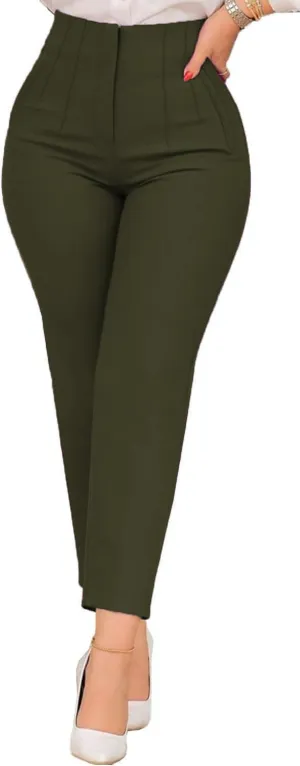 Womens Straight Leg Pants 2024 High Waisted Stretchy Business Casual Work Pants Dress Office Trousers with Pockets