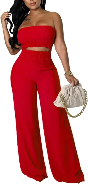 Womens Summer Outfits Crop Tops and Pants Sets Sexy Vacation Jumpsuits 2 Piece Sets with Pockets