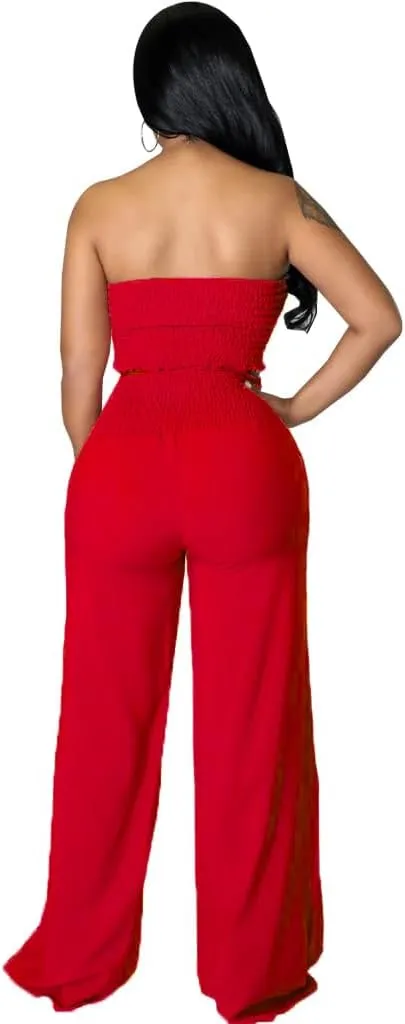Womens Summer Outfits Crop Tops and Pants Sets Sexy Vacation Jumpsuits 2 Piece Sets with Pockets