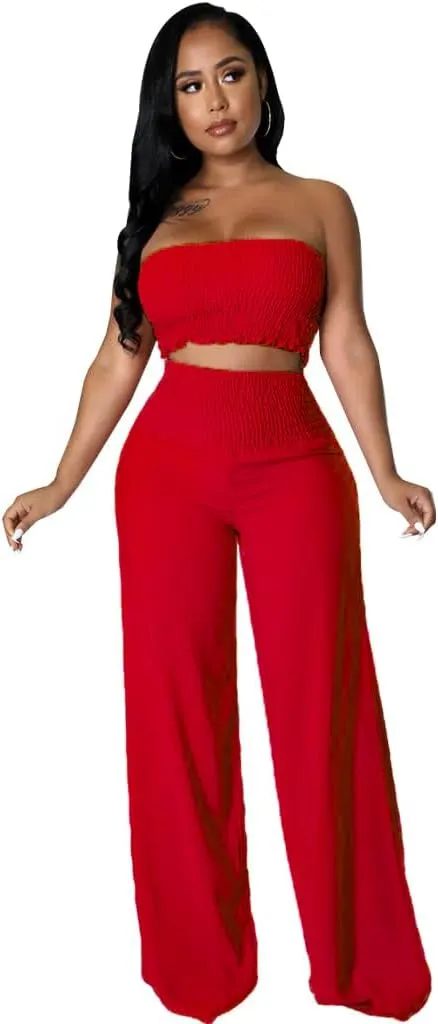 Womens Summer Outfits Crop Tops and Pants Sets Sexy Vacation Jumpsuits 2 Piece Sets with Pockets