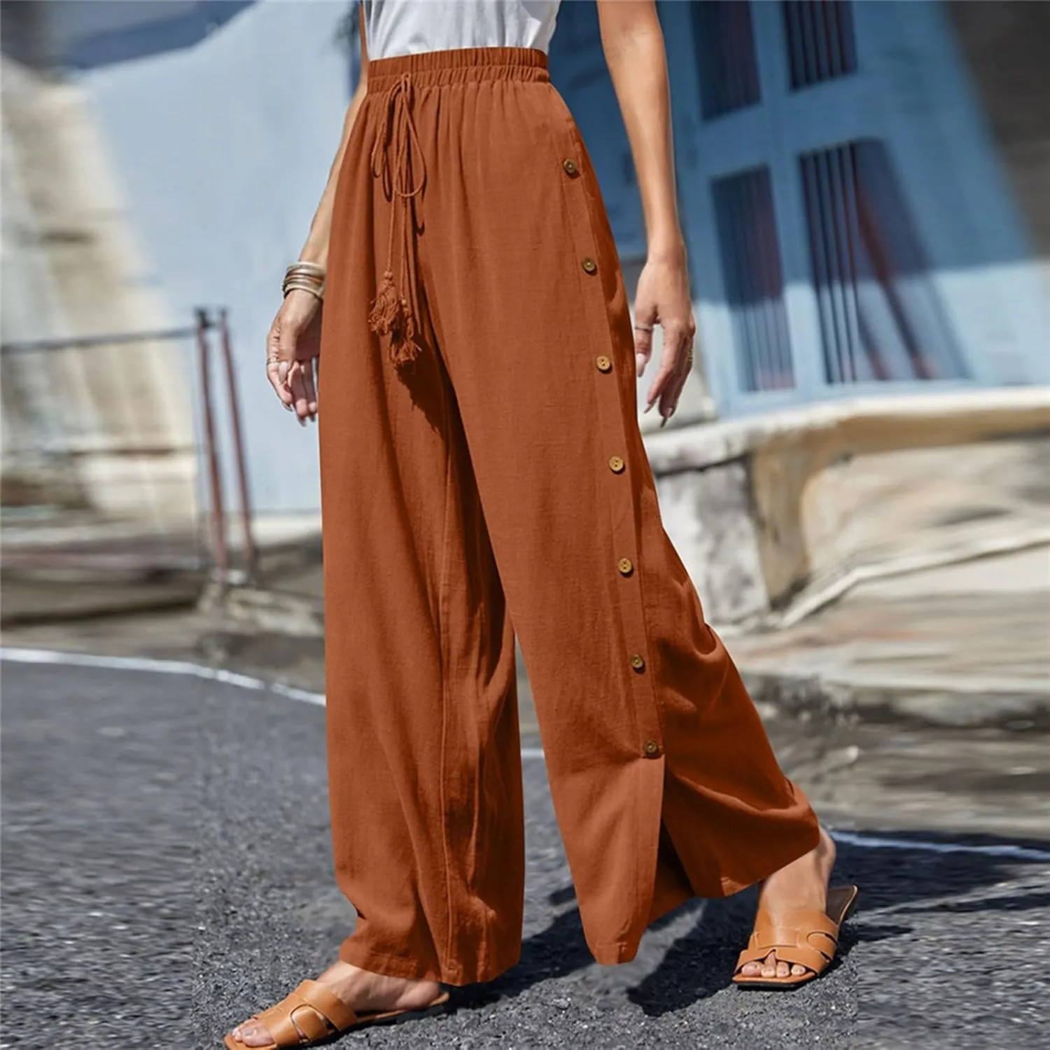 Womens Tear Away Basketball Pants High Split Snap Button Casual Post-Surgery Workout Running Athletic Lounge Yoga Sweatpants