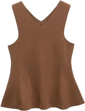 Women's Textured Ruffle Camisole V Neck Sleeveless Loose Hem Solid Color Casual Tops