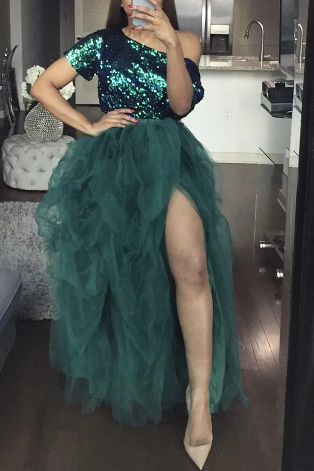 Women's Tulle Maxi Skirt Floor Length Layered High Waist Split Skirt A-Line Puffy Mesh Tutu Skirt for Wedding Party