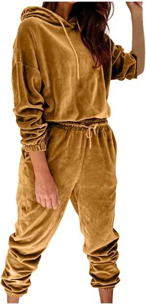 Womens Velvet Tracksuit Set Long Sleeve Hoodie Jumpers Jogger Pants 2 Piece Solid Sweatshirt and Sweatpants Sweatsuits