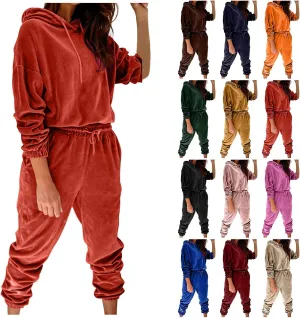Womens Velvet Tracksuit Set Long Sleeve Hoodie Jumpers Jogger Pants 2 Piece Solid Sweatshirt and Sweatpants Sweatsuits