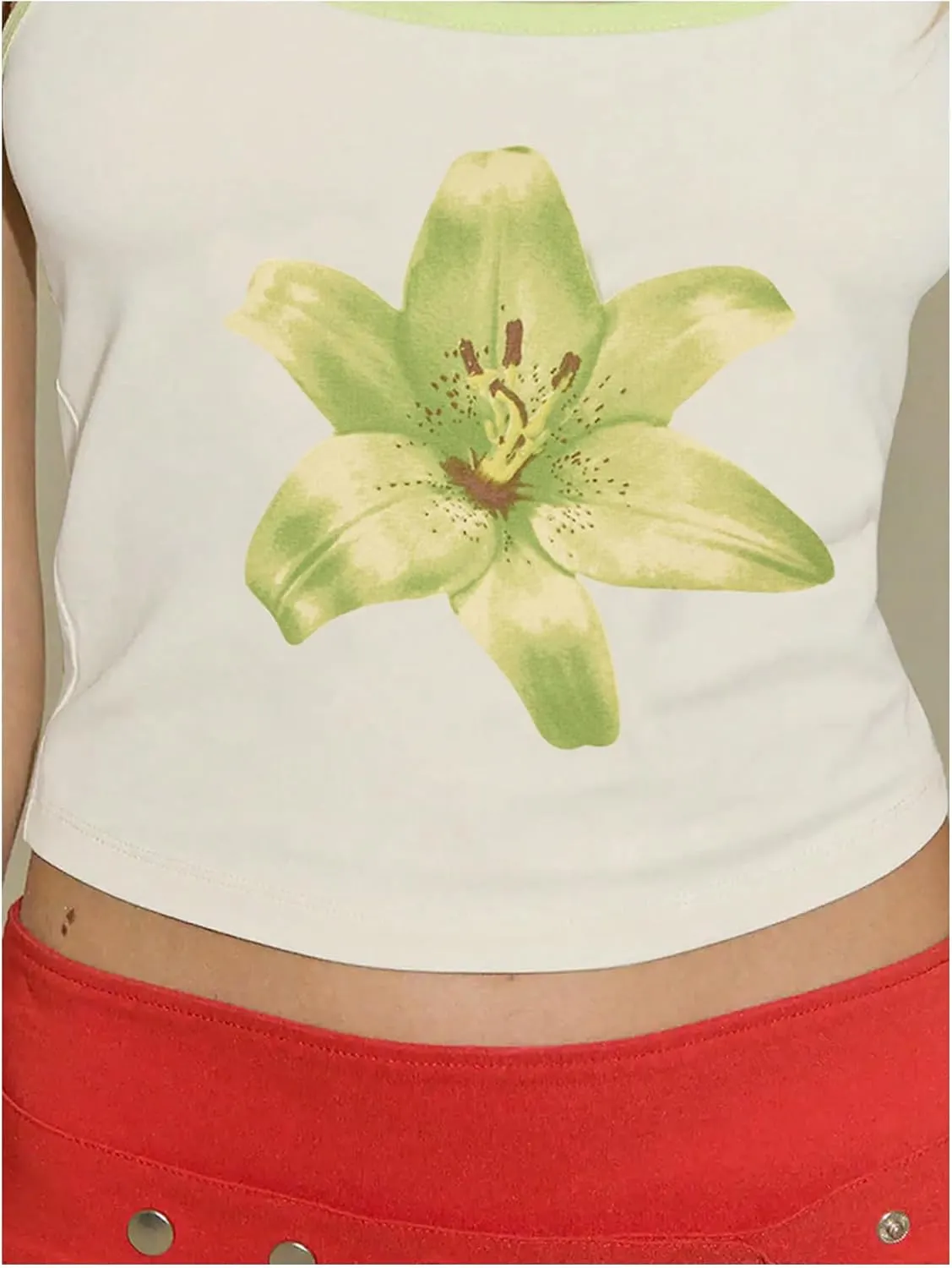 Women's Y2k Floral Tank Tops Graphic Square Neck Cami Flower Print Summer Going Out Camisole