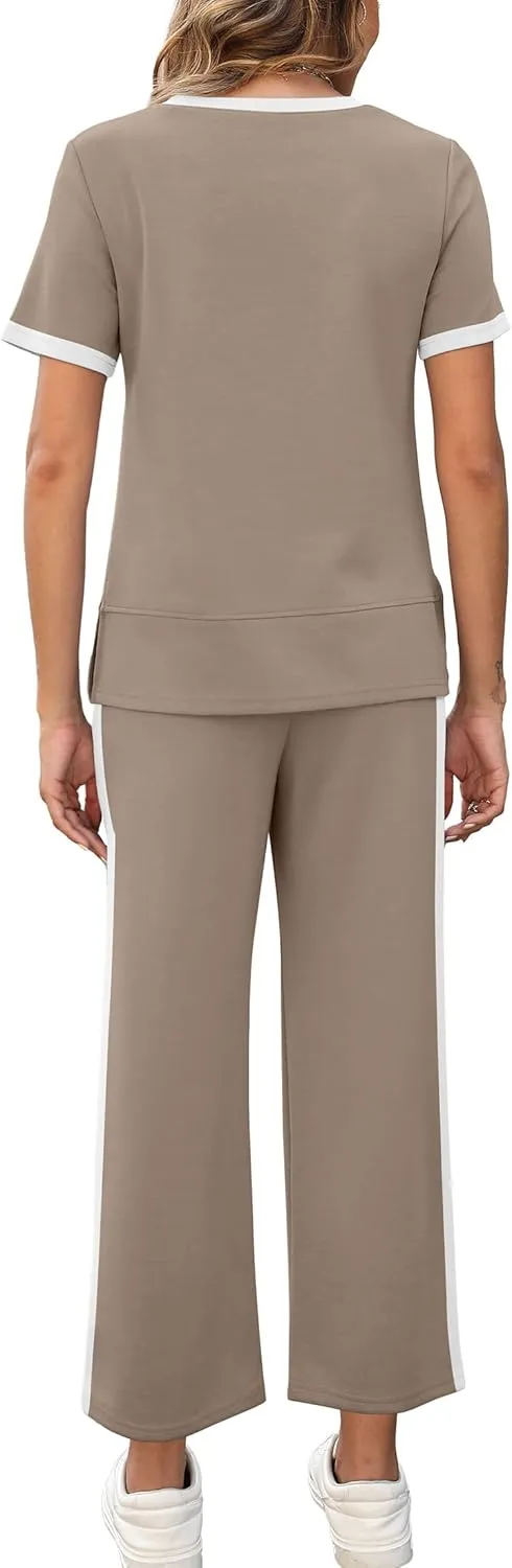 XIEERDUO Women's 2 Piece Lounge Set Fashion Travel Outfits Vacation Tracksuit Comfy Wide Leg Airport Loungewear S-3XL
