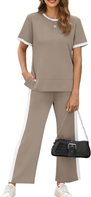 XIEERDUO Women's 2 Piece Lounge Set Fashion Travel Outfits Vacation Tracksuit Comfy Wide Leg Airport Loungewear S-3XL