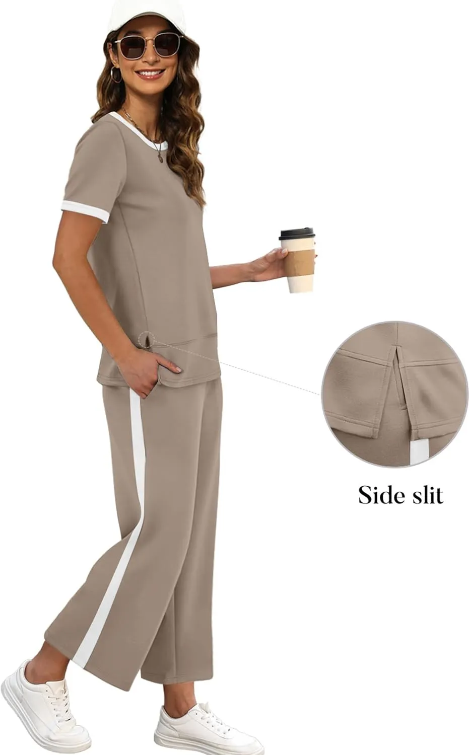 XIEERDUO Women's 2 Piece Lounge Set Fashion Travel Outfits Vacation Tracksuit Comfy Wide Leg Airport Loungewear S-3XL