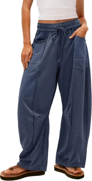 Yanekop Womens Baggy Wide Leg Pants Casual Summer Palazzo Pants Drawstring Waist Lounge Pants with Pockets