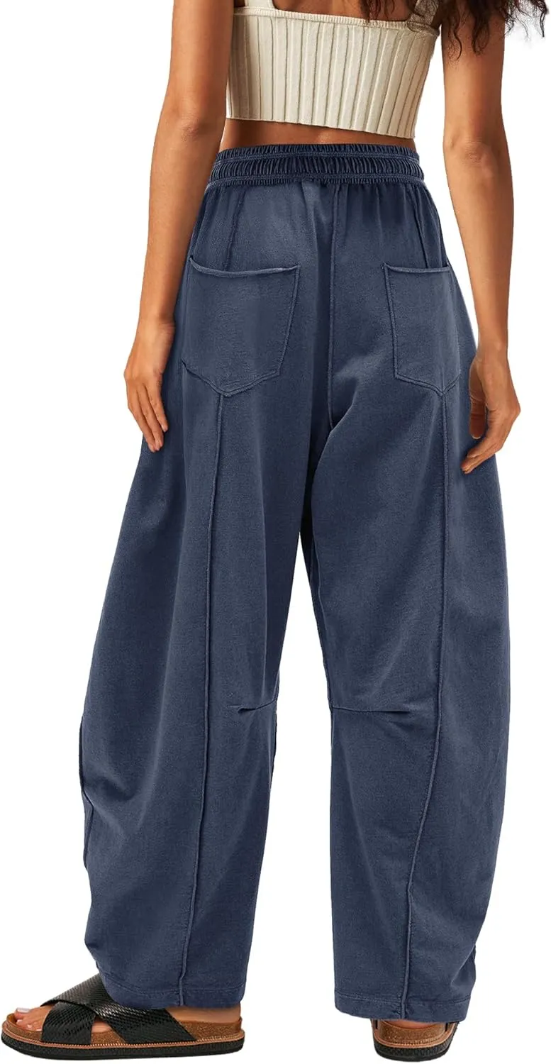 Yanekop Womens Baggy Wide Leg Pants Casual Summer Palazzo Pants Drawstring Waist Lounge Pants with Pockets
