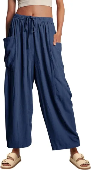 YOCUR Women Summer Beach Vacation Pants High Waisted Wide Leg Pants Printed Loose Flowy Casual Palazzo Lounge Trousers