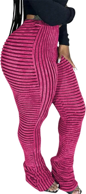 YOOTIKO Women Stacked Pants Flare Sweatpants High Waisted Striped Fuzzy Lounge Butt Lifting Leggings