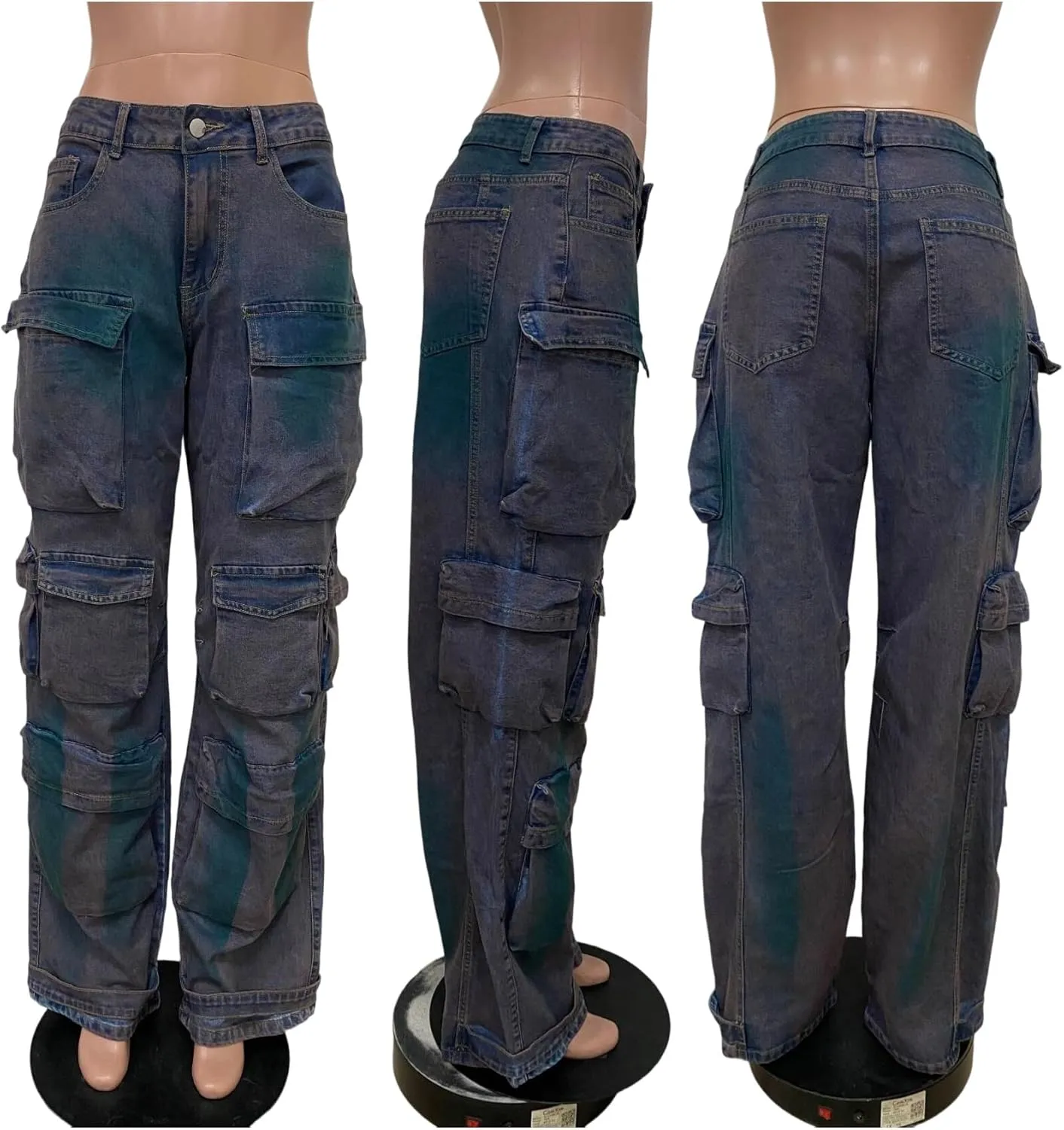 YOOTIKO Womens Baggy Jeans Cargo Pants Y2K High Waisted Distressed Street Denim Wide Leg Trousers with Pockets