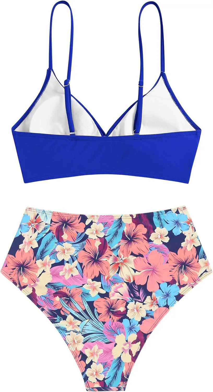 ZAFUL Women High Waisted Bikini Sets Two Piece Swimsuit Push Up Twist Front Ruched Bathing Suit