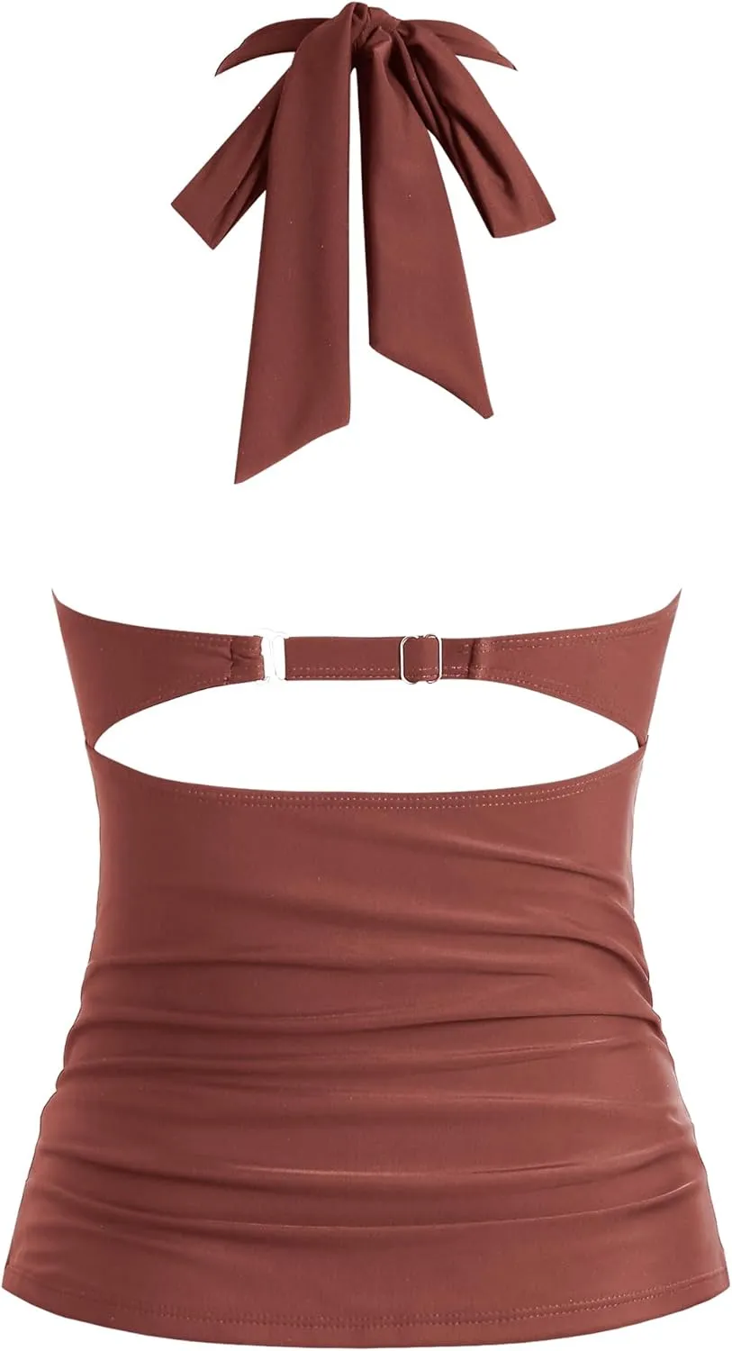 ZAFUL Women's Tankini Swimsuits Cut Out Crisscross Tankini Top with High Waisted Bottom Tummy Control Bathing Suit